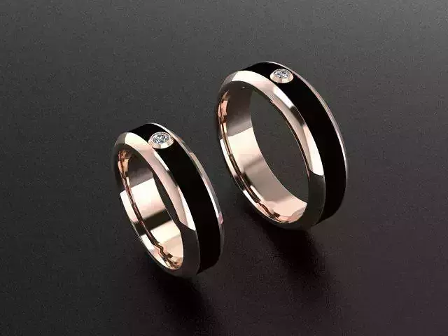 Wedding band-rings with gem and enamel 3D print or cnc model