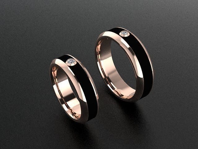 Wedding band-rings with gem and enamel 3D print or cnc model 3D print model