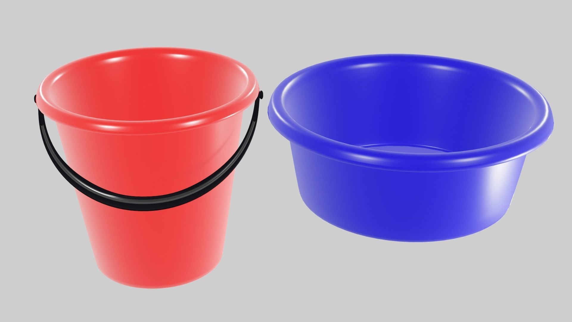 Backet plastic bucket and bucket Low-poly 3D model_1