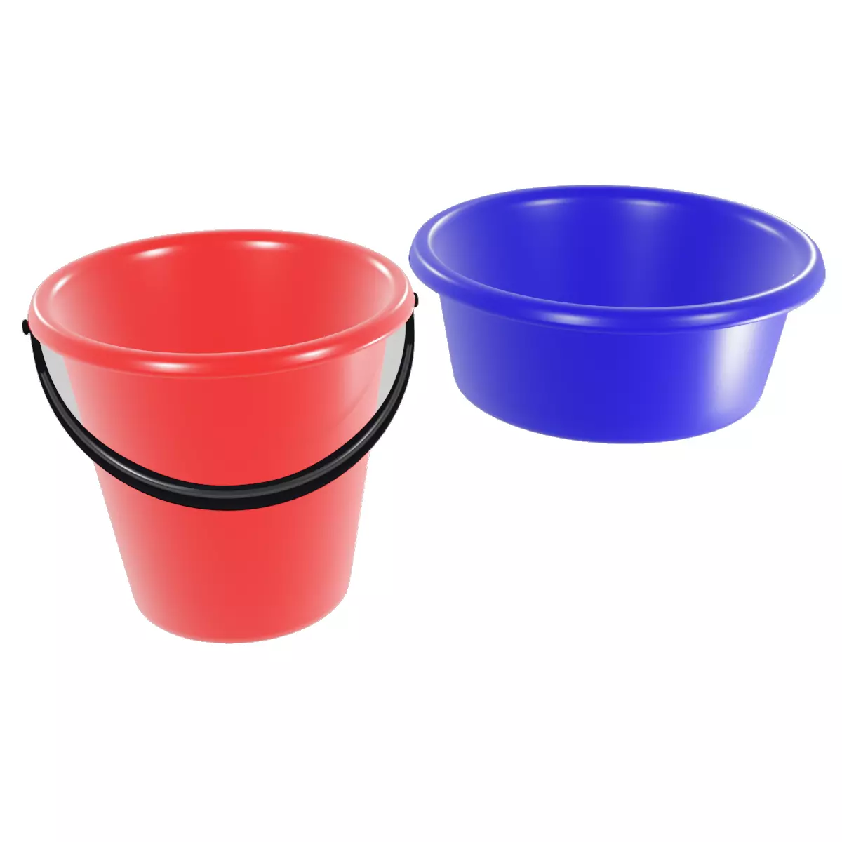 Backet plastic bucket and bucket Low-poly 3D model_0