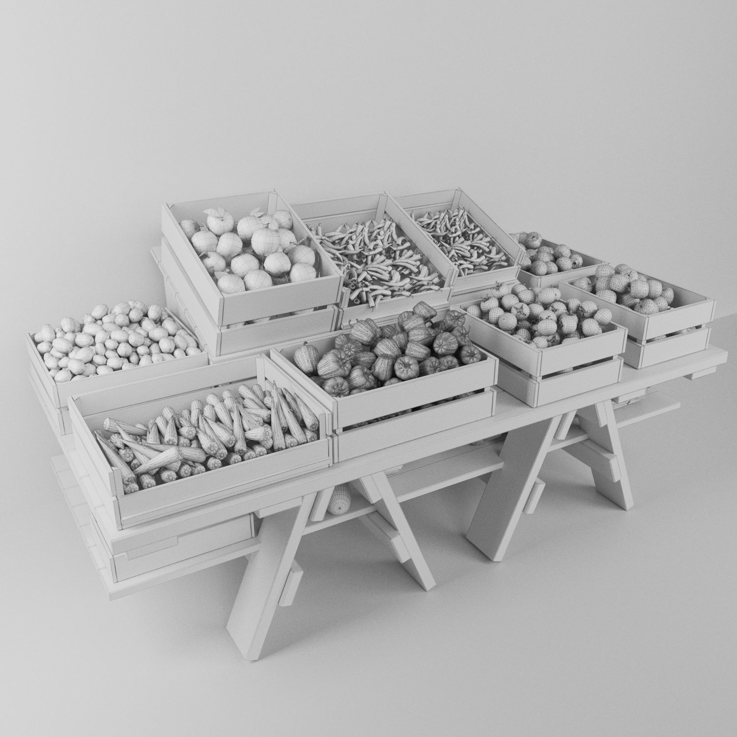 Market showcase with vegetables 3D model_1