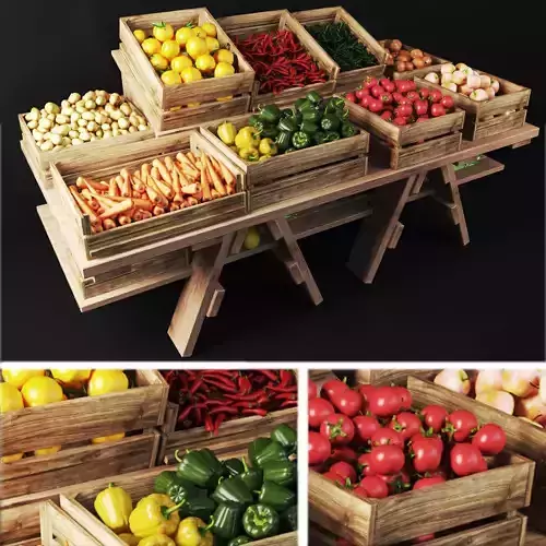 Market showcase with vegetables 3D model