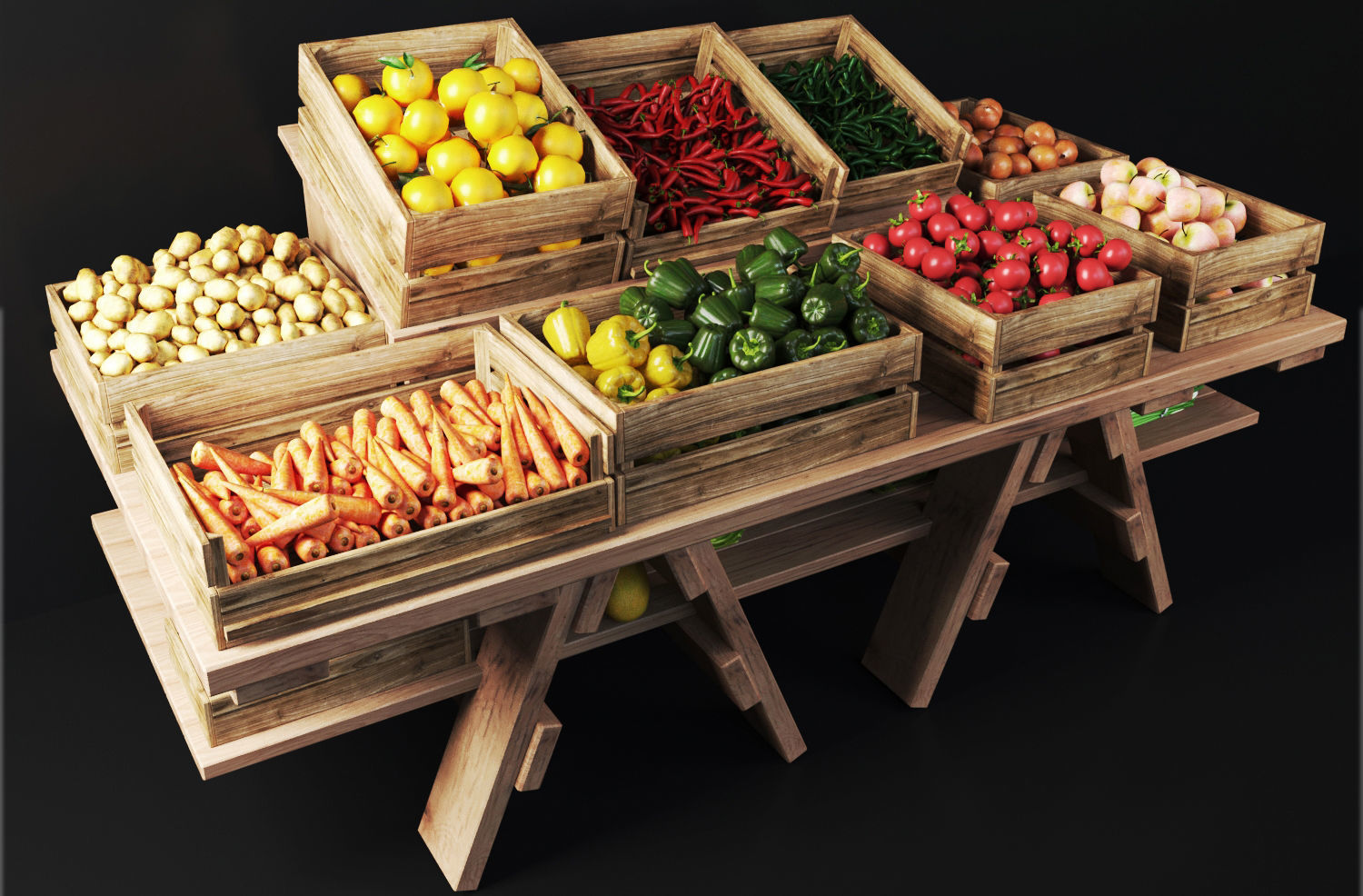Market showcase with vegetables 3D model_2