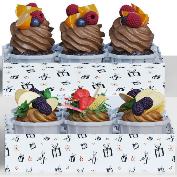 Cupcake set display with fruit and desserts 3D model_3
