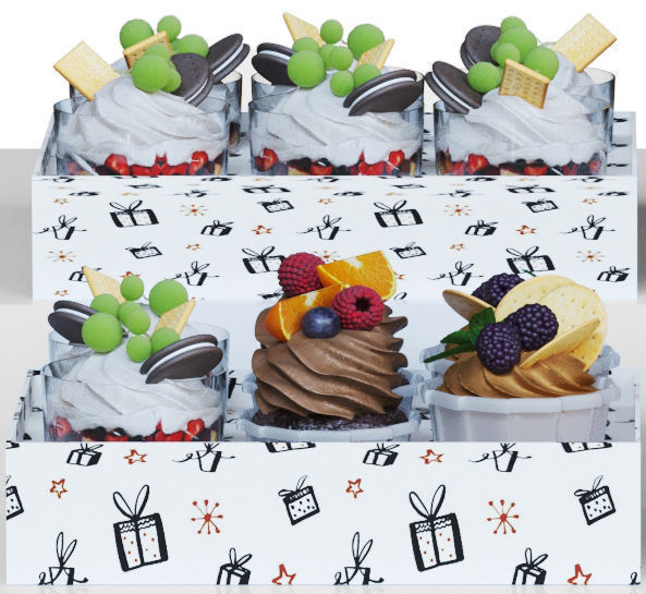 Cupcake set display with fruit and desserts 3D model_4