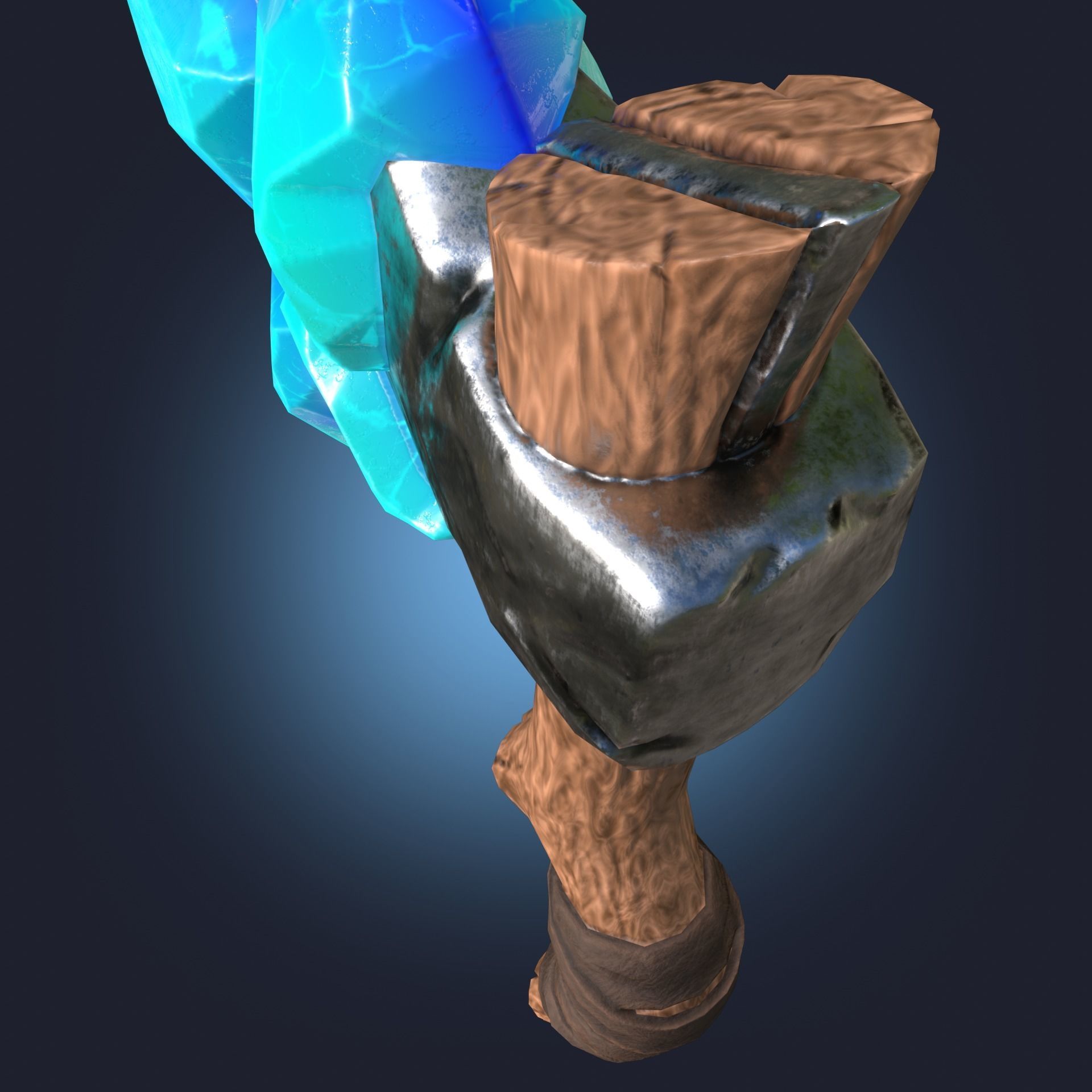 Stylized Melee Weapon Axe with Ice Crystals PBR game ready Low-poly 3D model_3