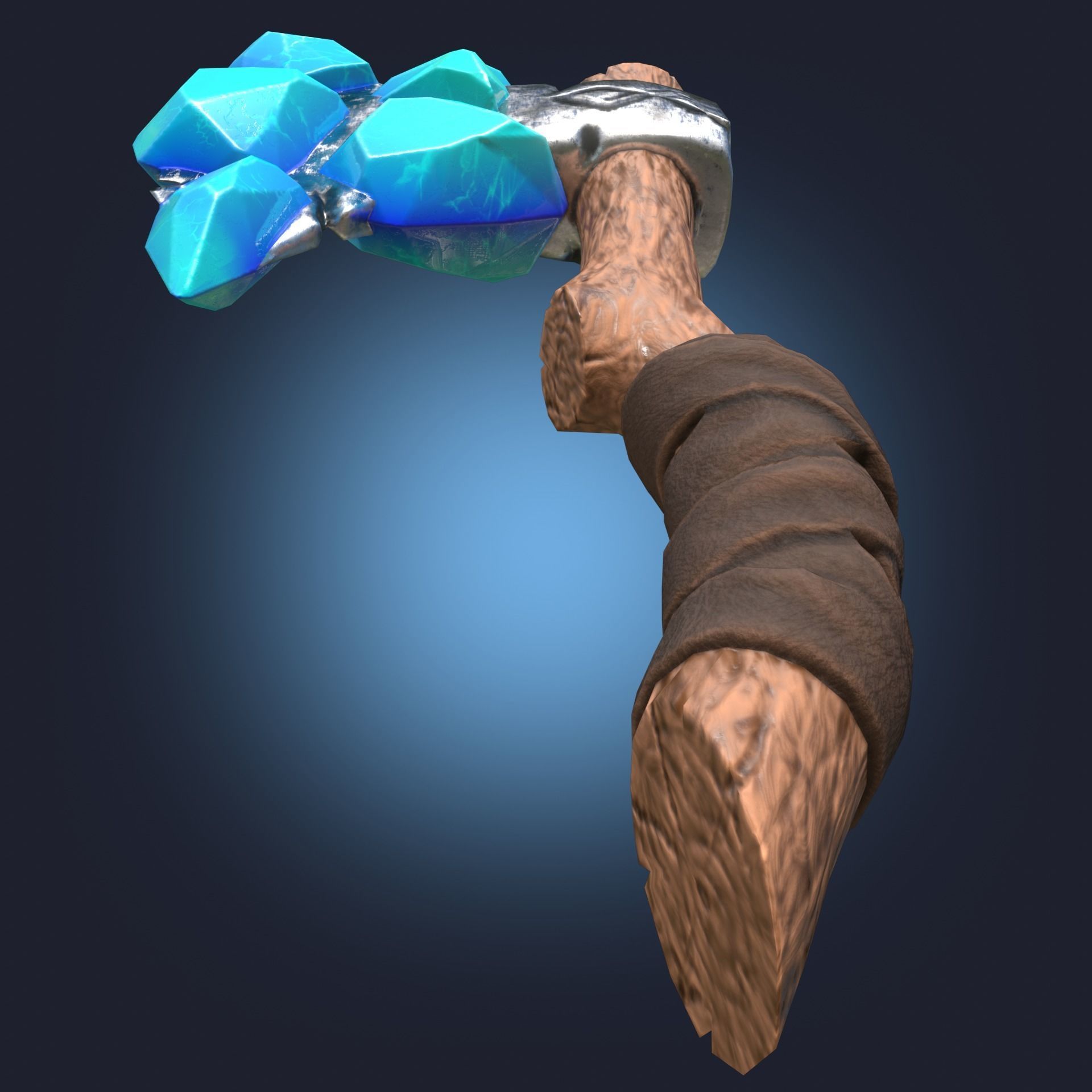 Stylized Melee Weapon Axe with Ice Crystals PBR game ready Low-poly 3D model_2