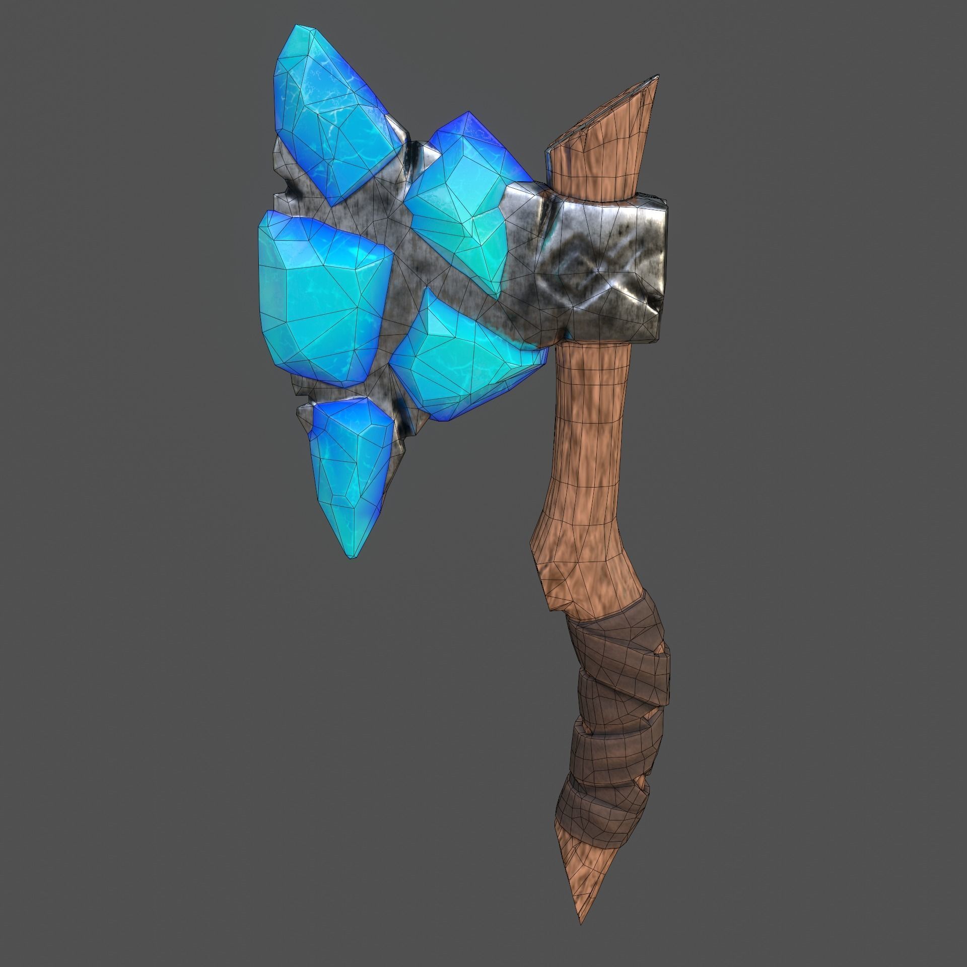 Stylized Melee Weapon Axe with Ice Crystals PBR game ready Low-poly 3D model_6