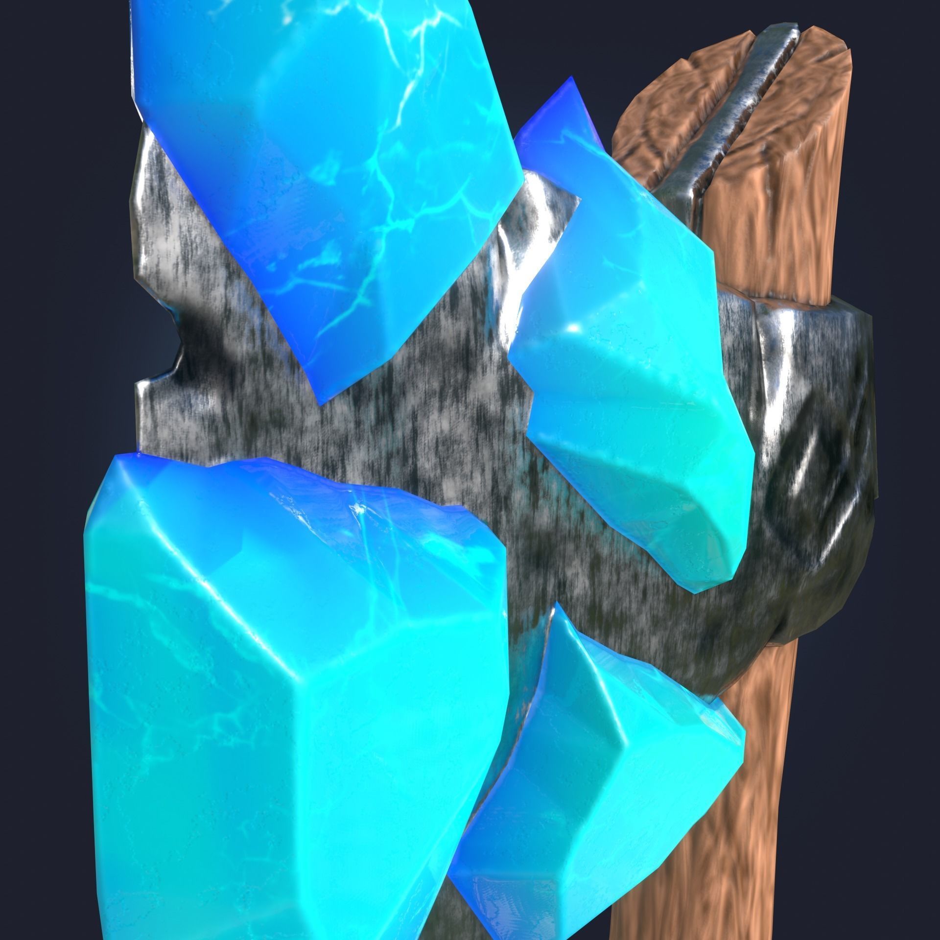 Stylized Melee Weapon Axe with Ice Crystals PBR game ready Low-poly 3D model_4