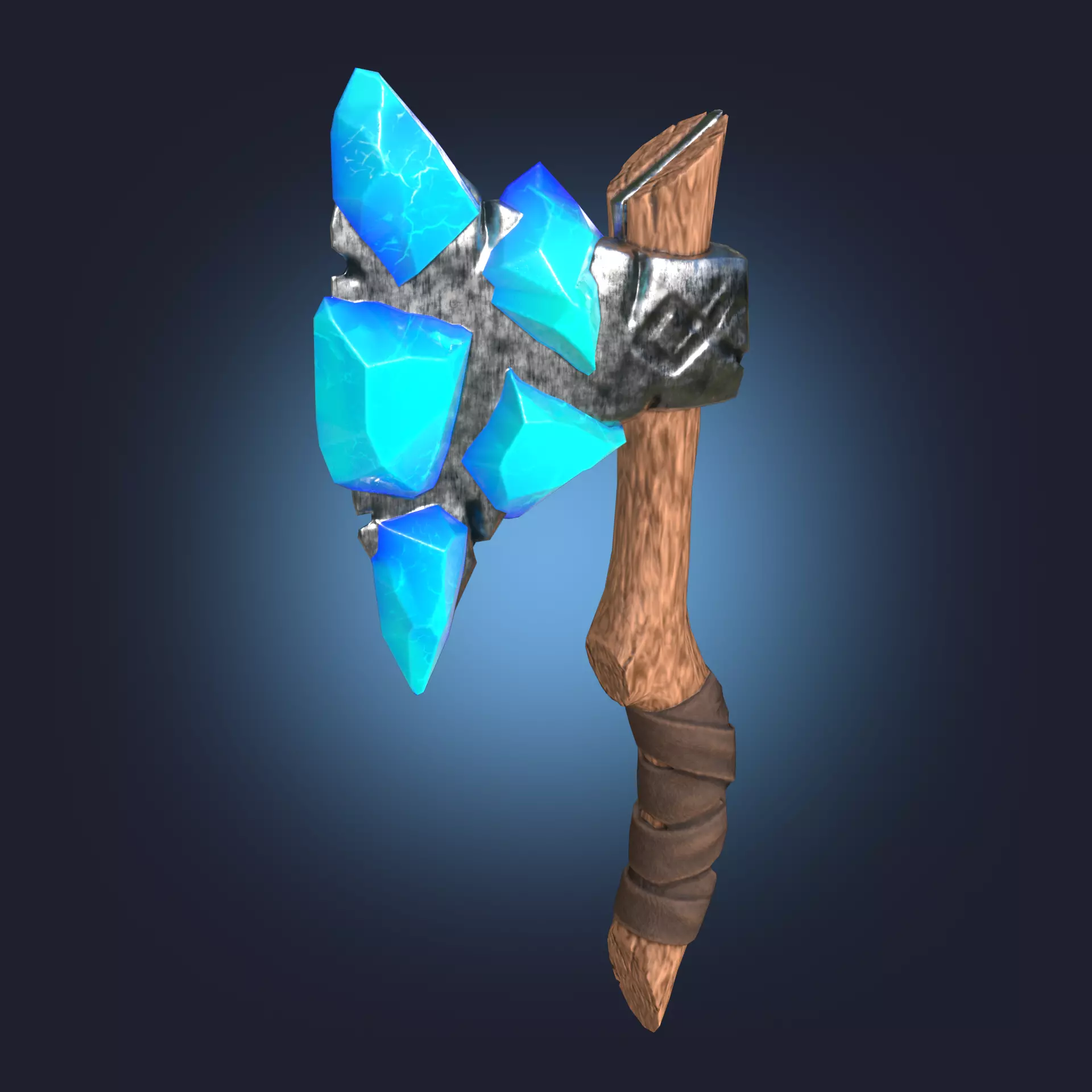 Stylized Melee Weapon Axe with Ice Crystals PBR game ready Low-poly 3D model_0