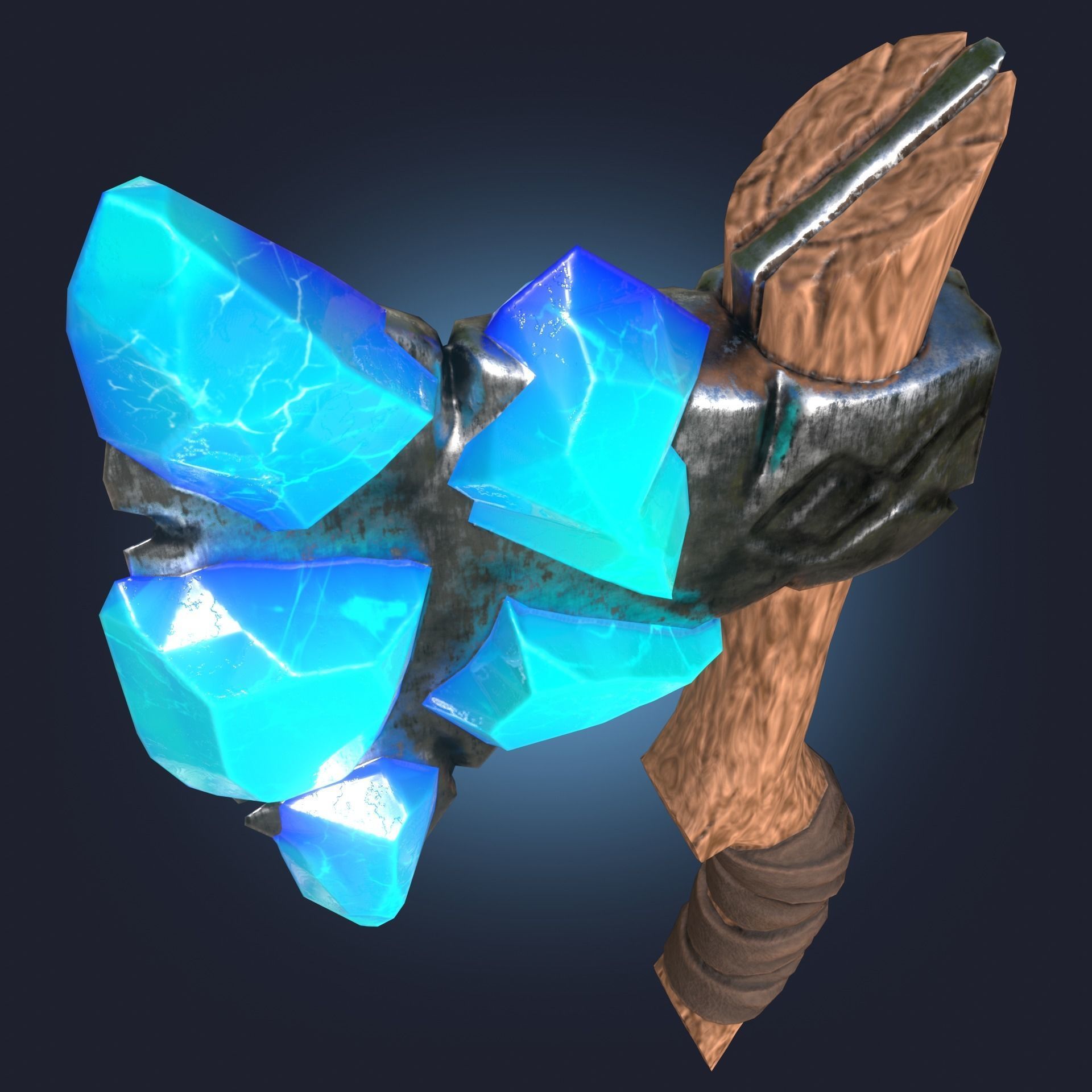 Stylized Melee Weapon Axe with Ice Crystals PBR game ready Low-poly 3D model_1