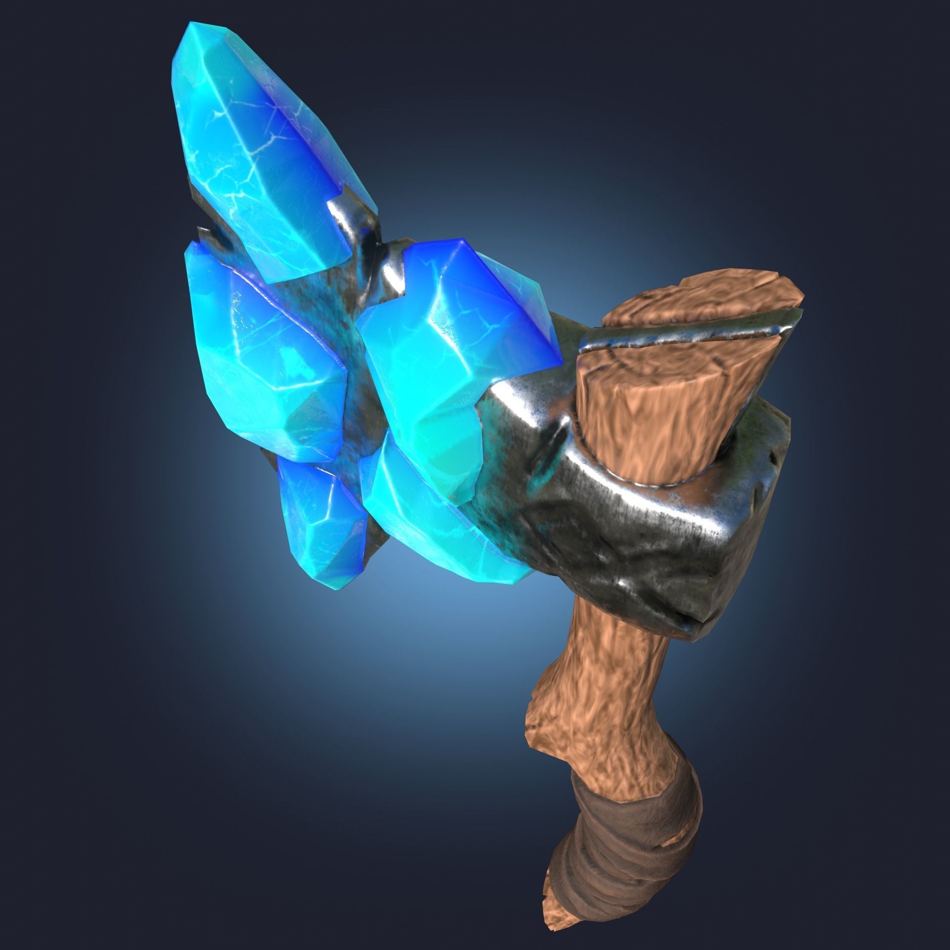 Stylized Melee Weapon Axe with Ice Crystals PBR game ready Low-poly 3D model_5