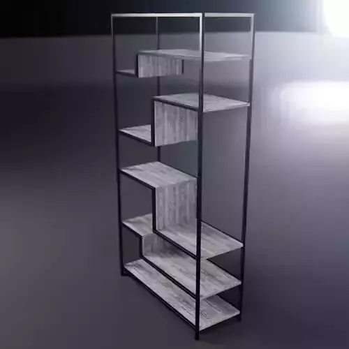 Mid Century Bookcase With Geometric Oak Shelves