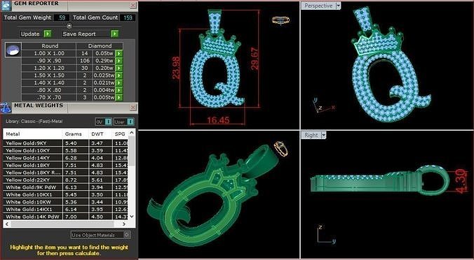 Pendant Gold  Q charater 1694 3D print model