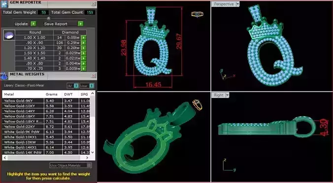 Pendant Gold  Q charater