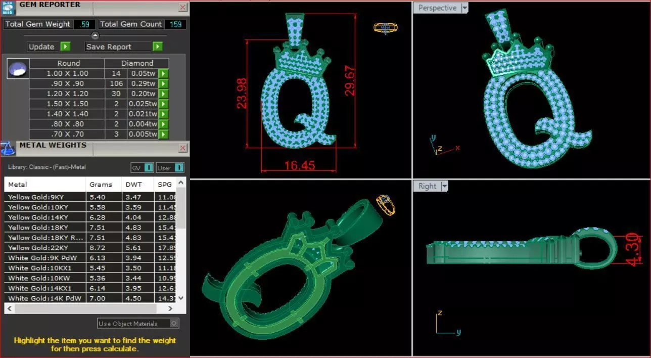Pendant Gold Q charater 3D print model