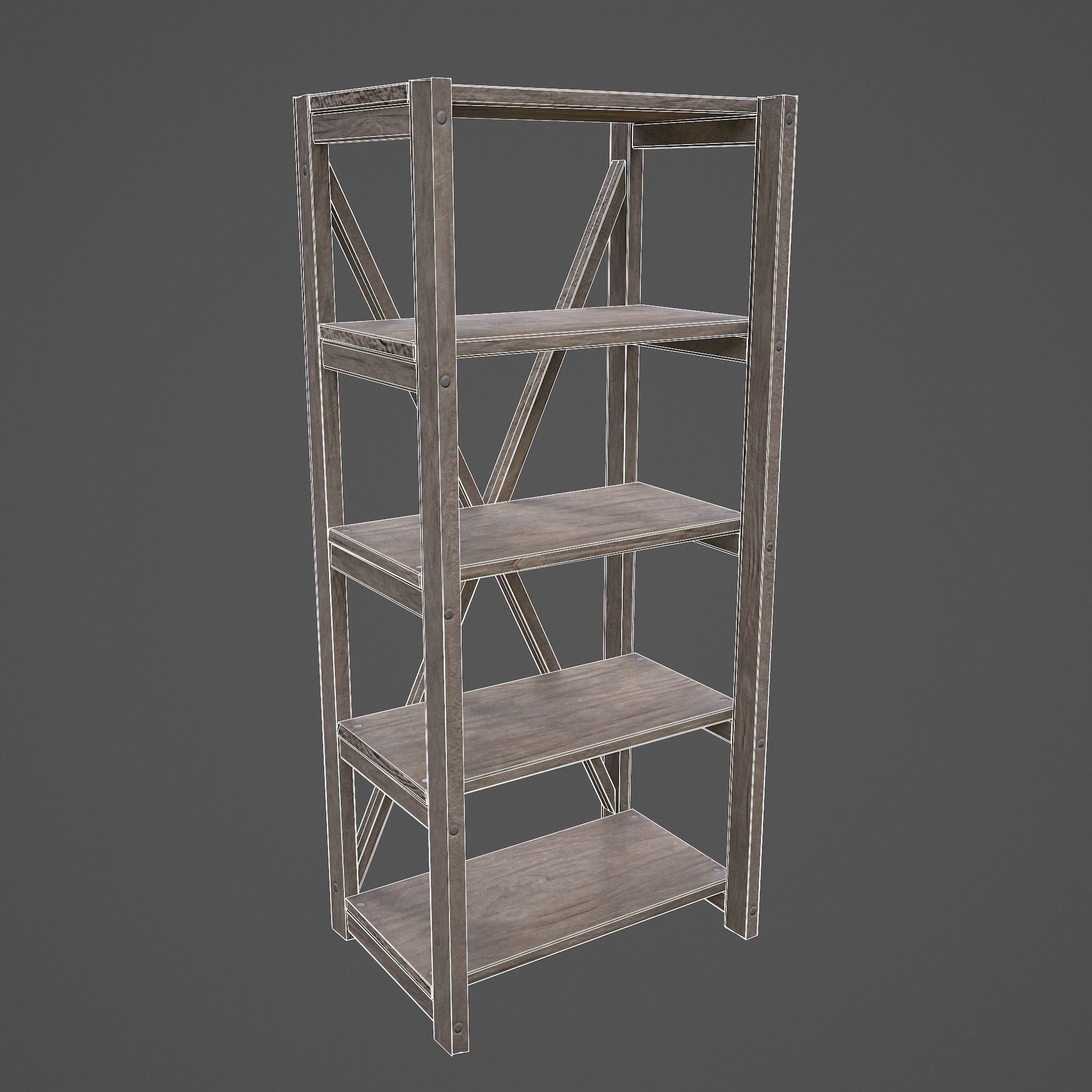 Pottery Shelf Slim Low-poly 3D model_25