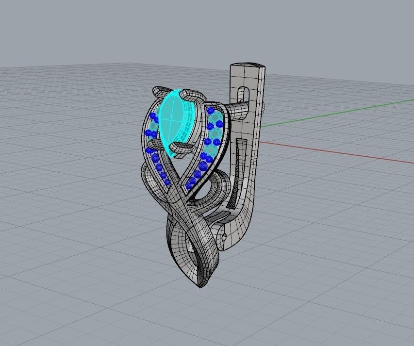 Women earrings with gems CAD 3dm stl 3D print model_31