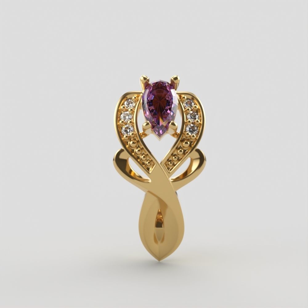 Women earrings with gems CAD 3dm stl 3D print model_7