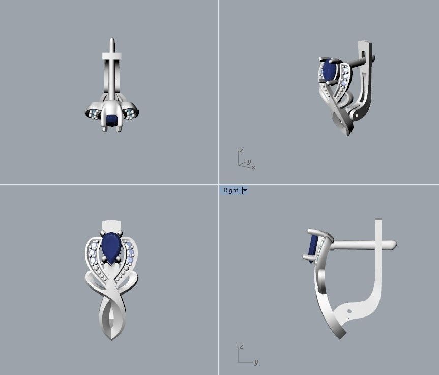 Women earrings with gems CAD 3dm stl 3D print model_29