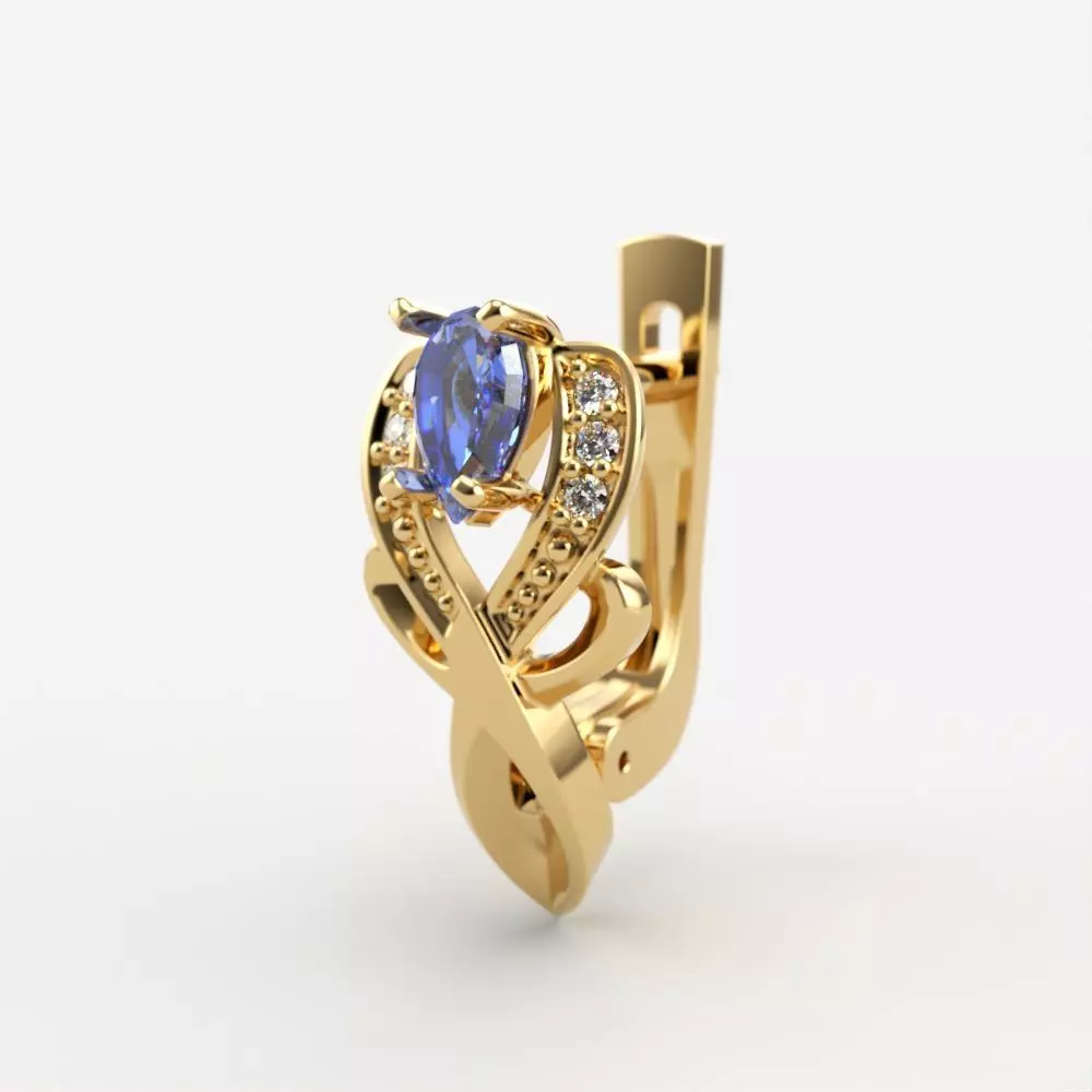 Women earrings with gems CAD 3dm stl 3D print model_0