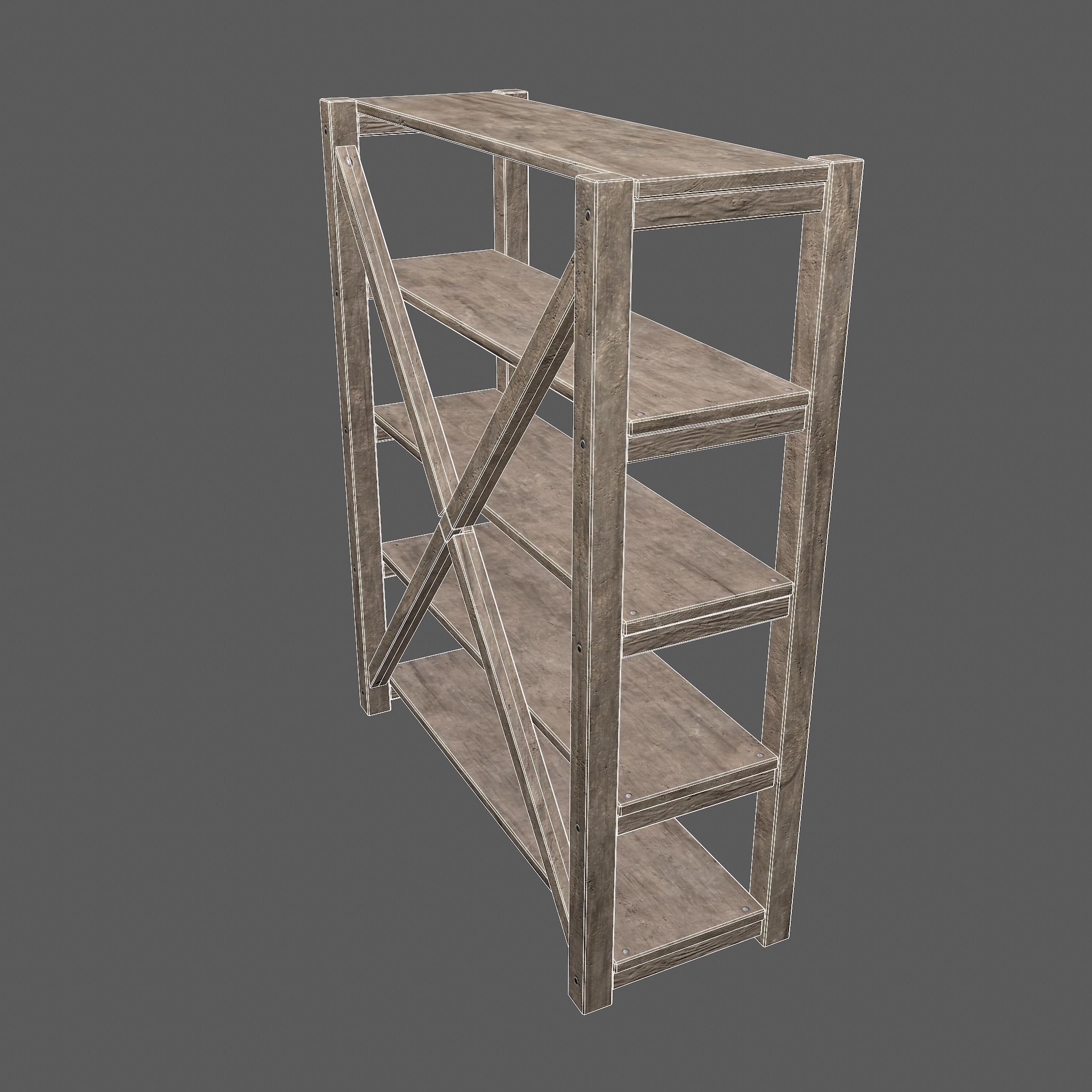 Pottery Shelf Wide Low-poly 3D model_43