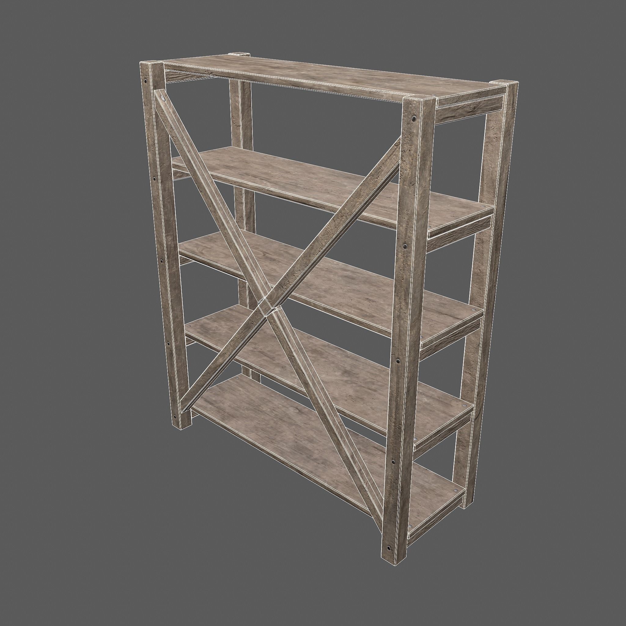 Pottery Shelf Wide Low-poly 3D model_24