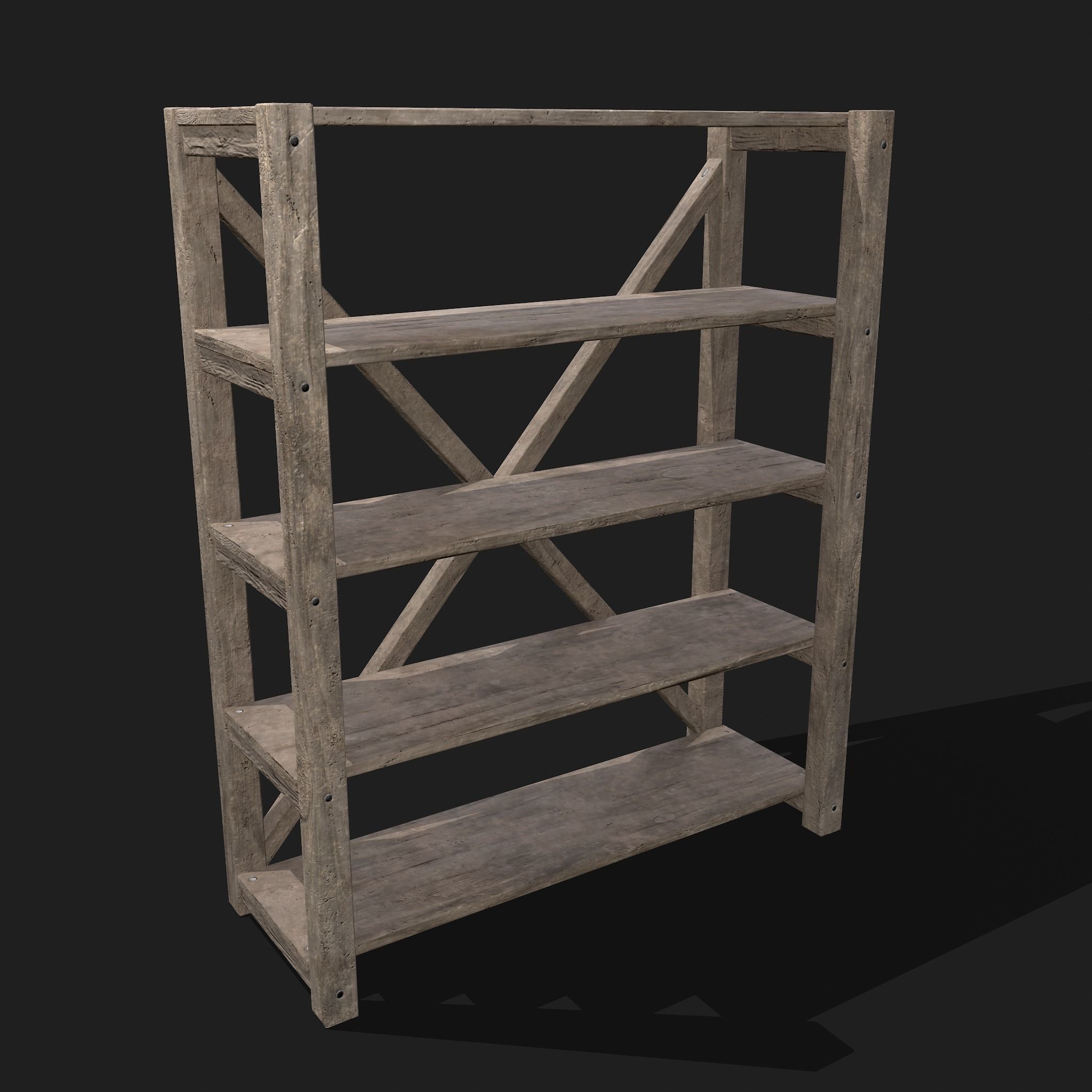 Pottery Shelf Wide Low-poly 3D model_5