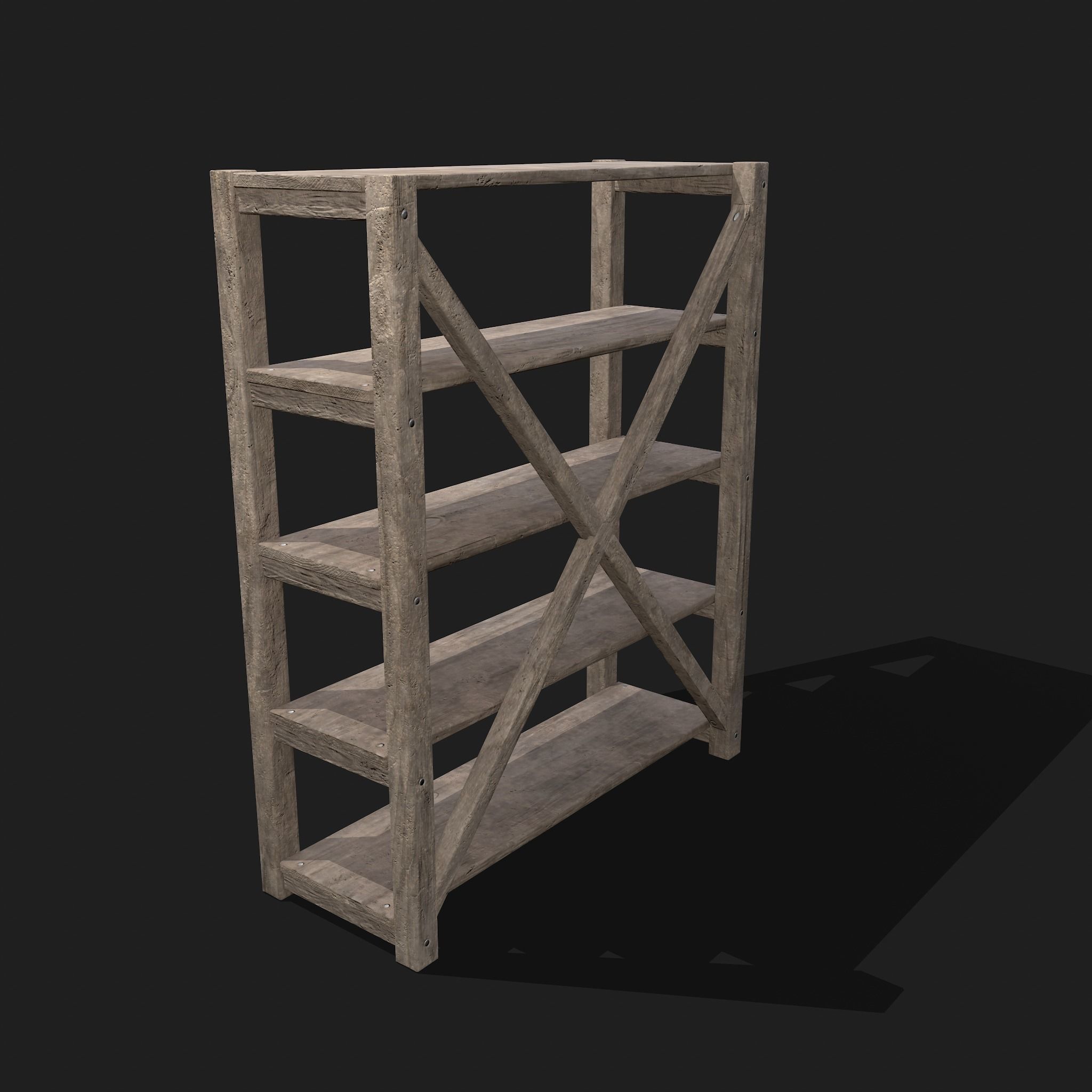 Pottery Shelf Wide Low-poly 3D model_16
