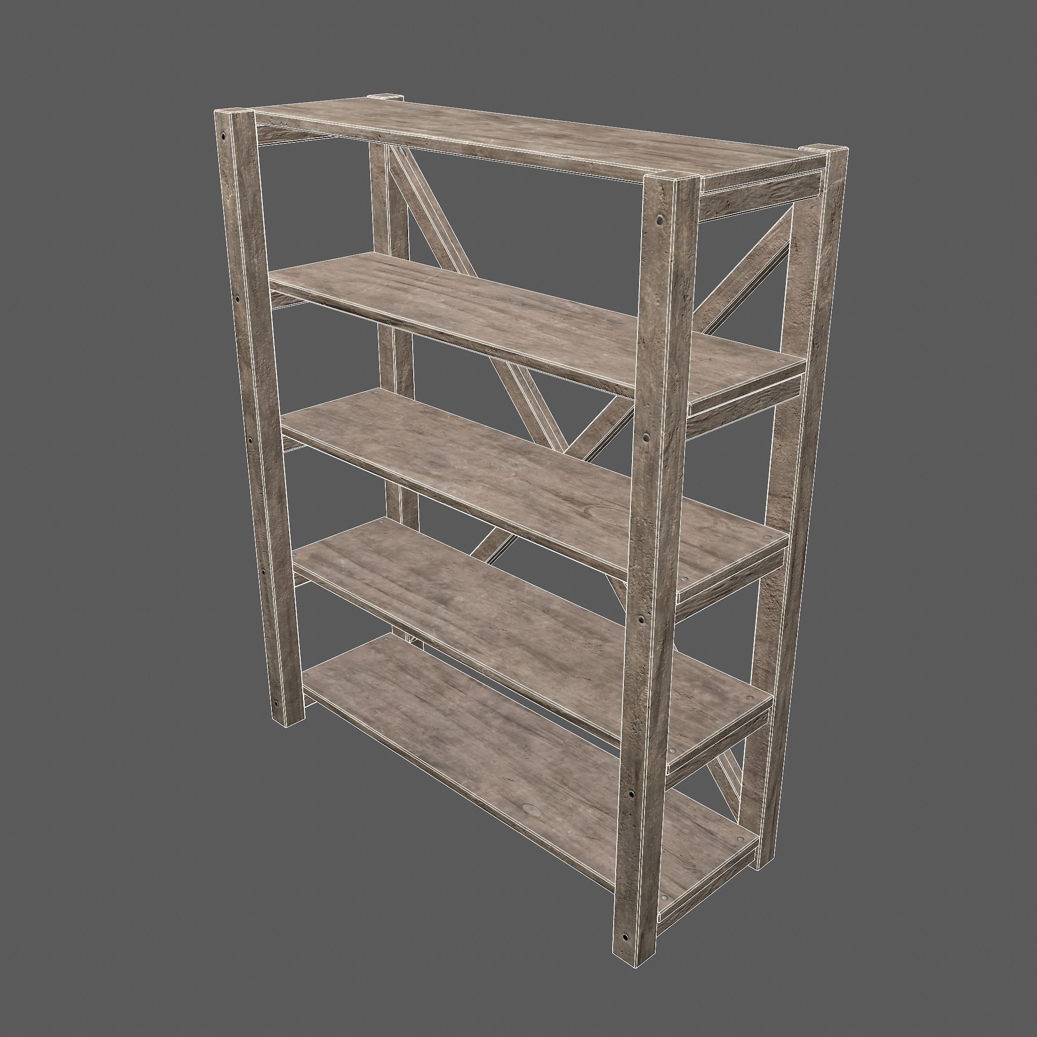 Pottery Shelf Wide Low-poly 3D model_35