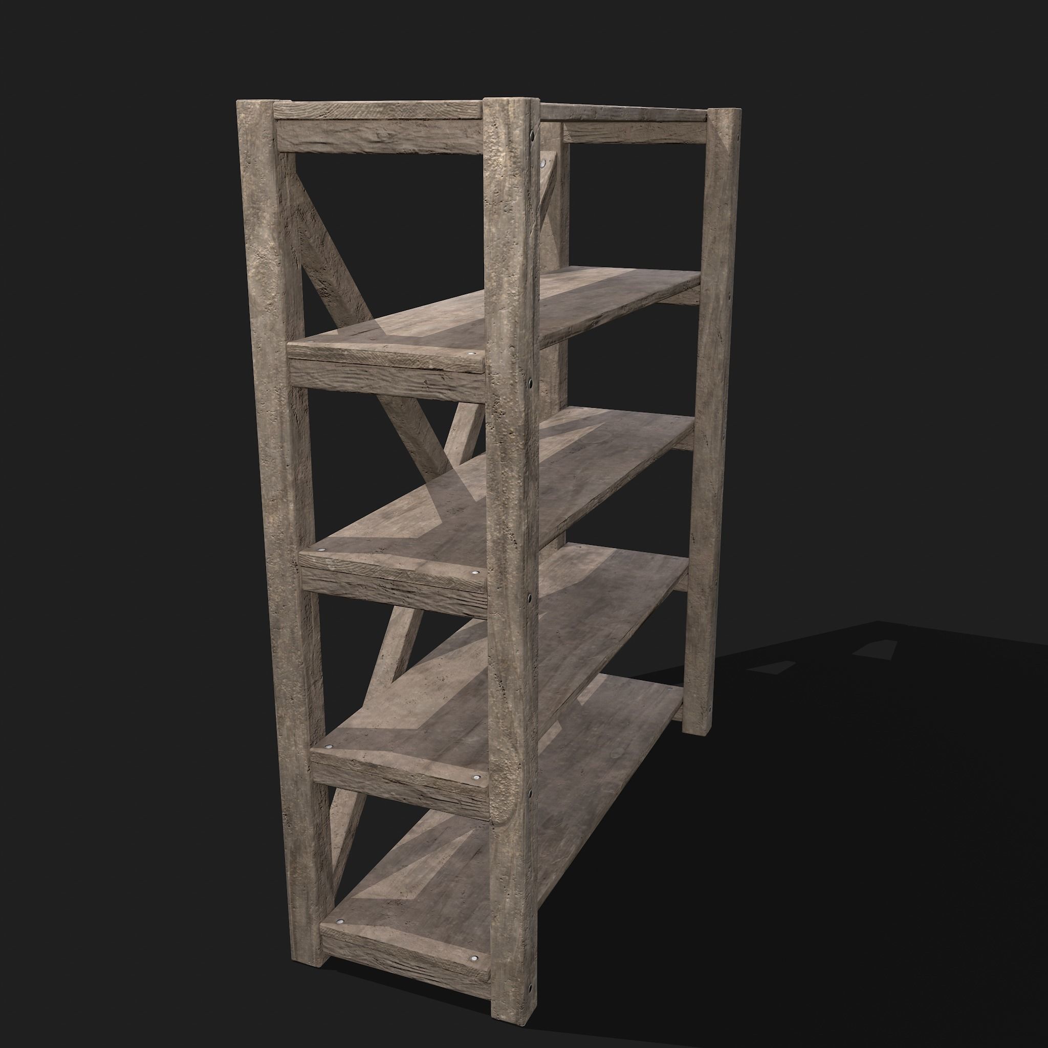 Pottery Shelf Wide Low-poly 3D model_7