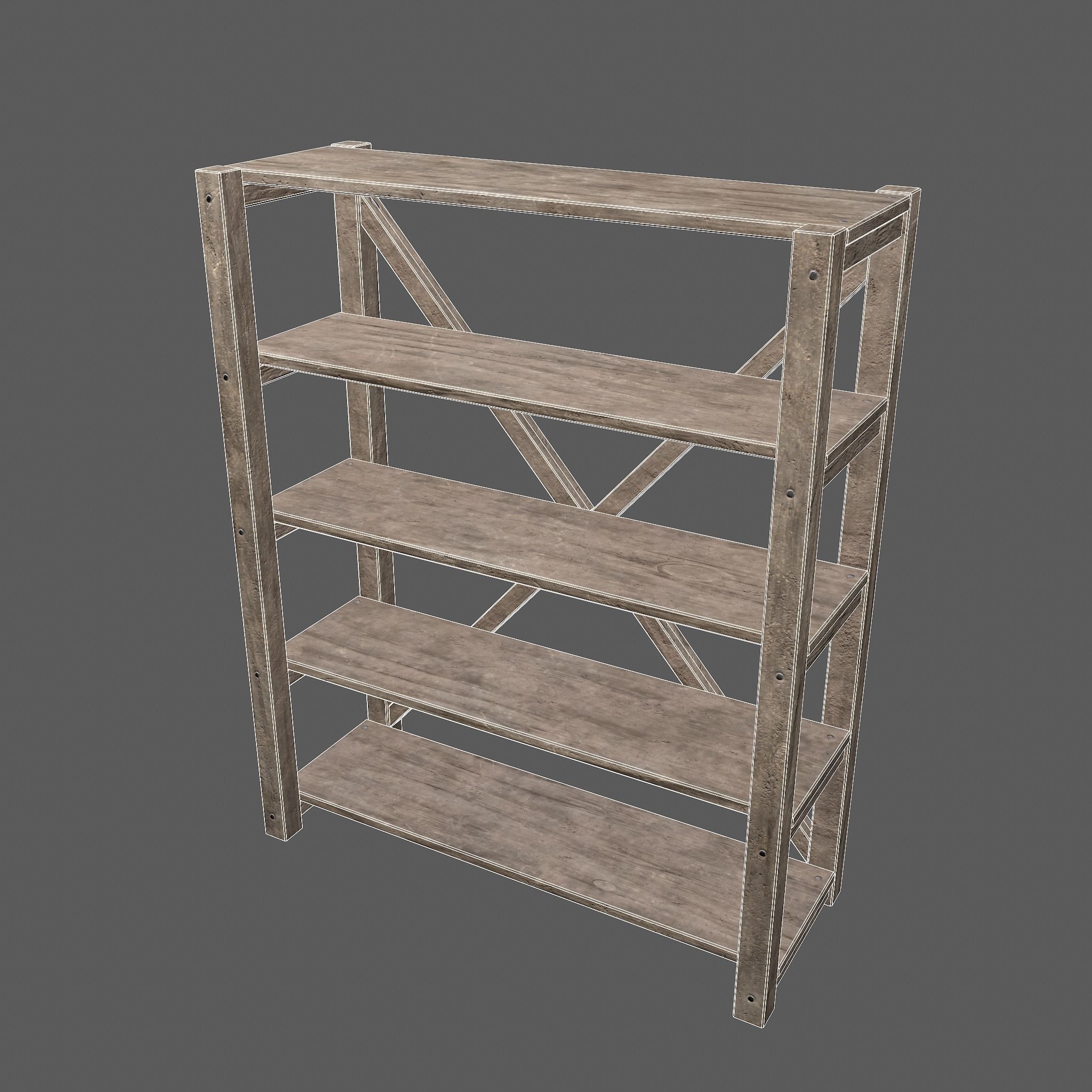 Pottery Shelf Wide Low-poly 3D model_23