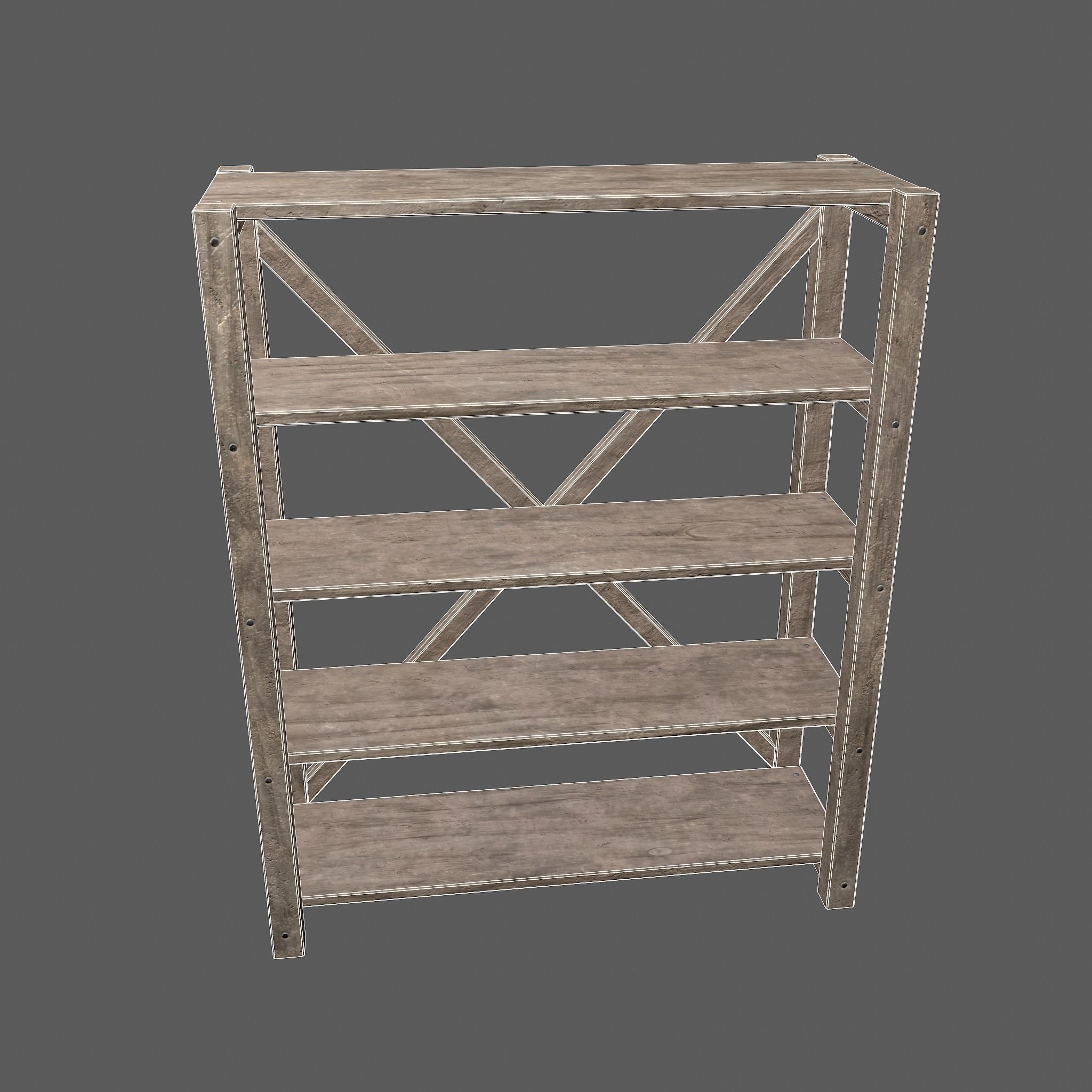 Pottery Shelf Wide Low-poly 3D model_37
