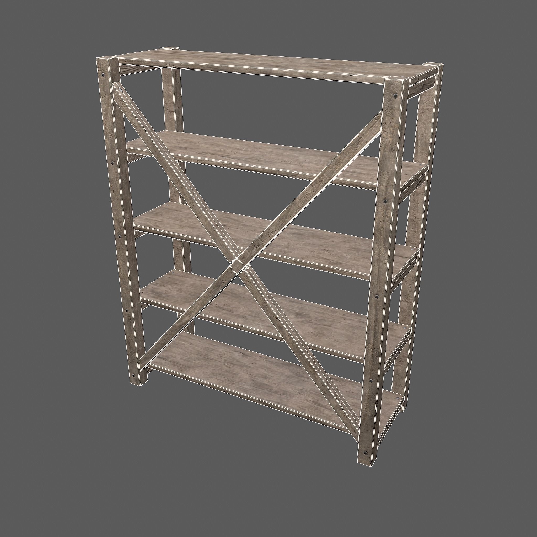 Pottery Shelf Wide Low-poly 3D model_25