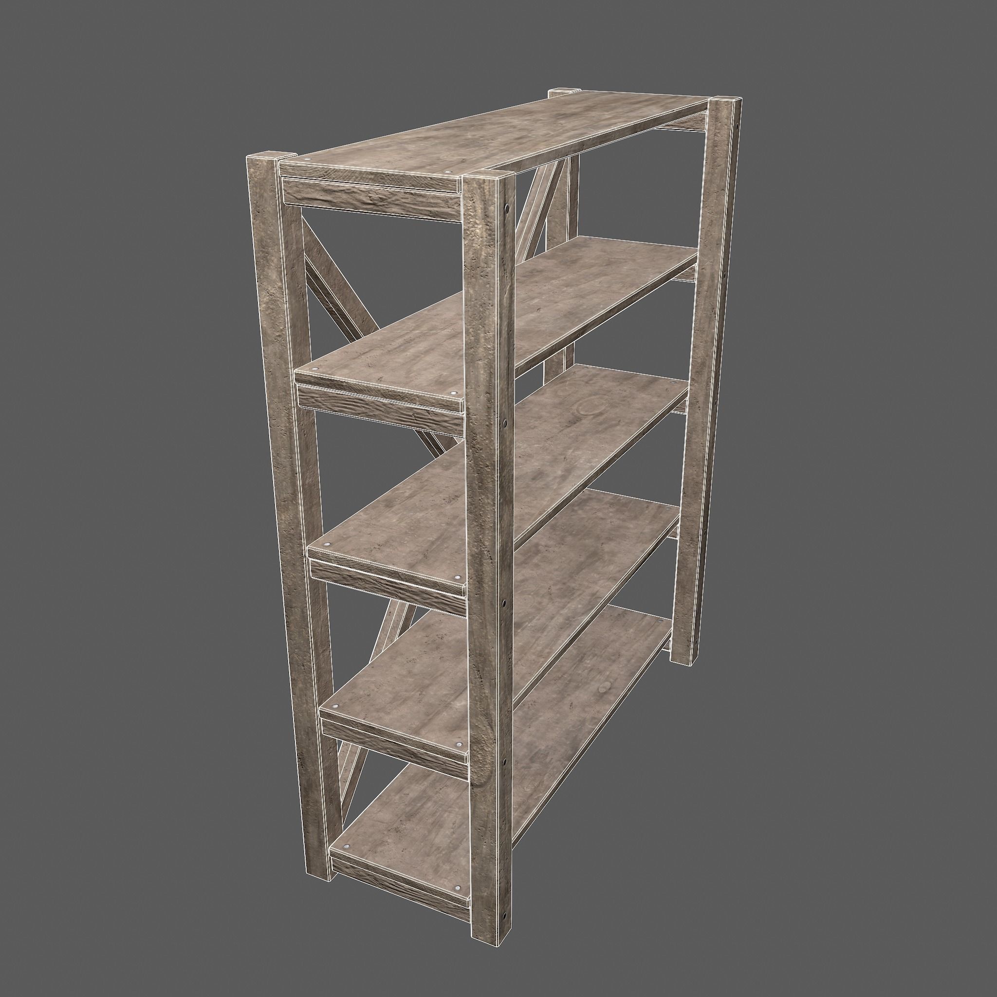 Pottery Shelf Wide Low-poly 3D model_40