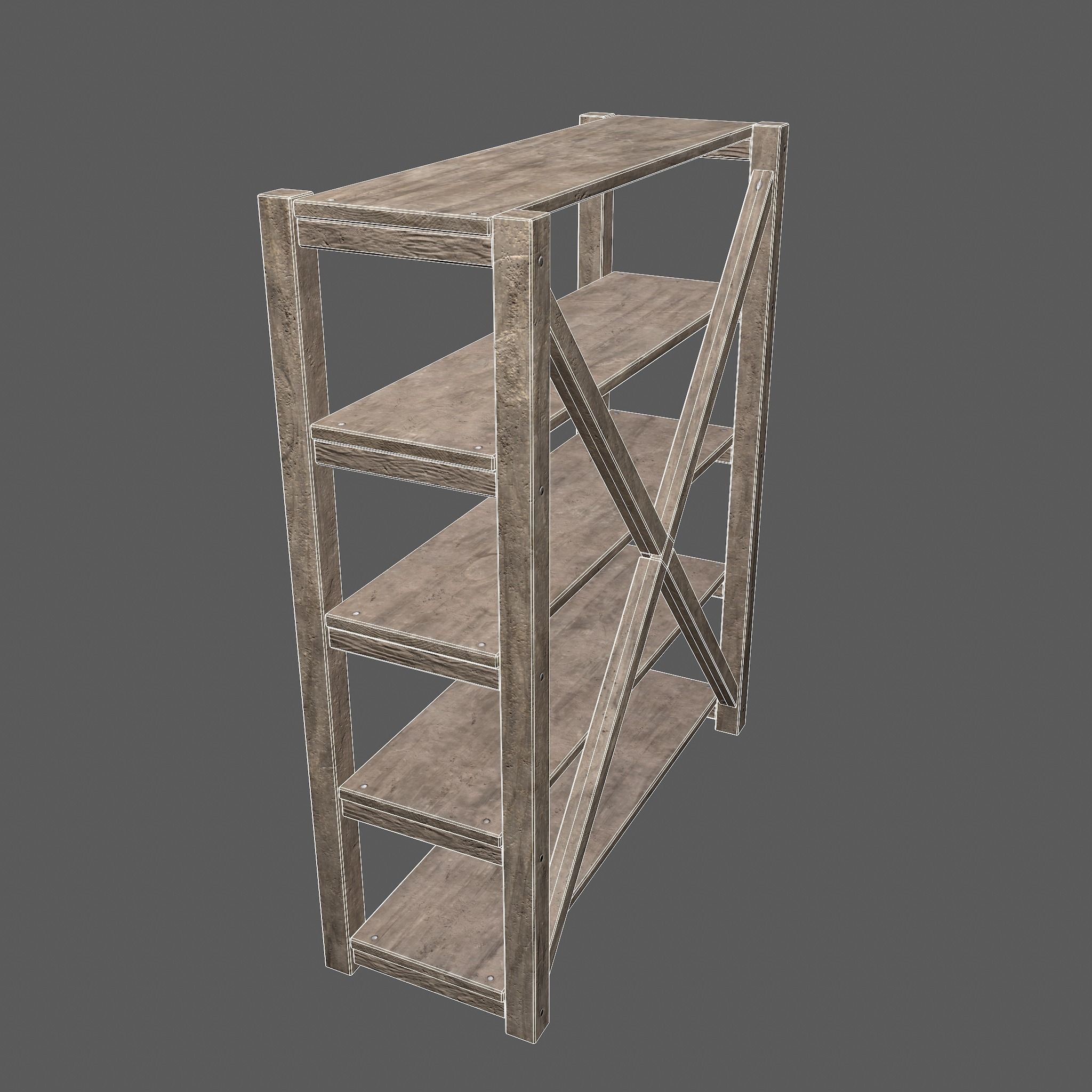 Pottery Shelf Wide Low-poly 3D model_30