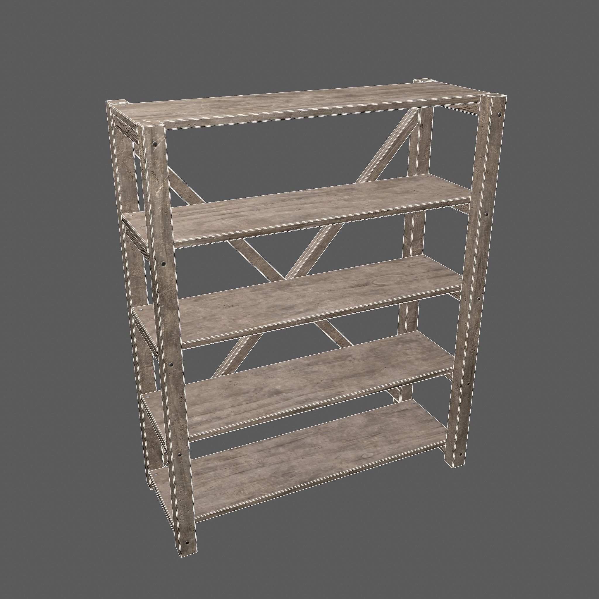 Pottery Shelf Wide Low-poly 3D model_38