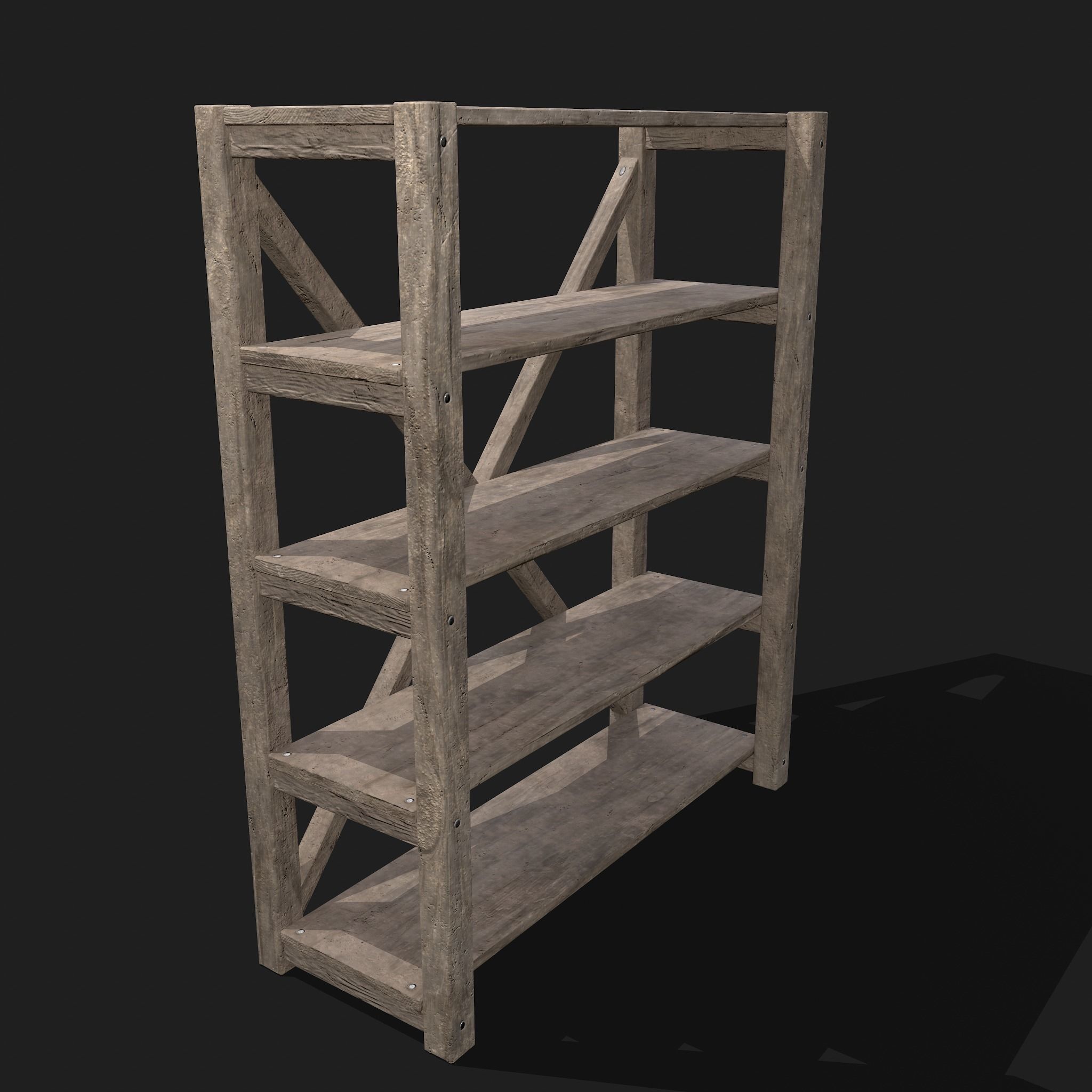 Pottery Shelf Wide Low-poly 3D model_6