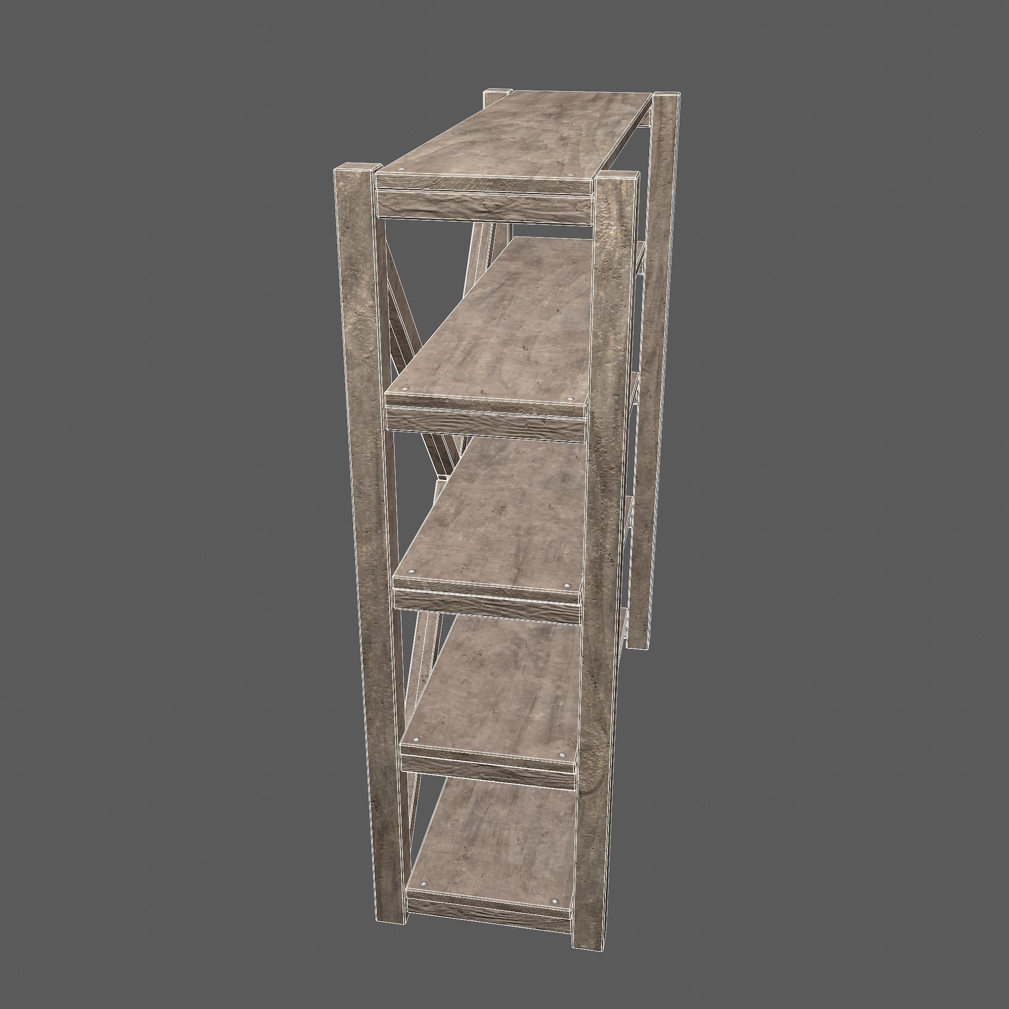 Pottery Shelf Wide Low-poly 3D model_41