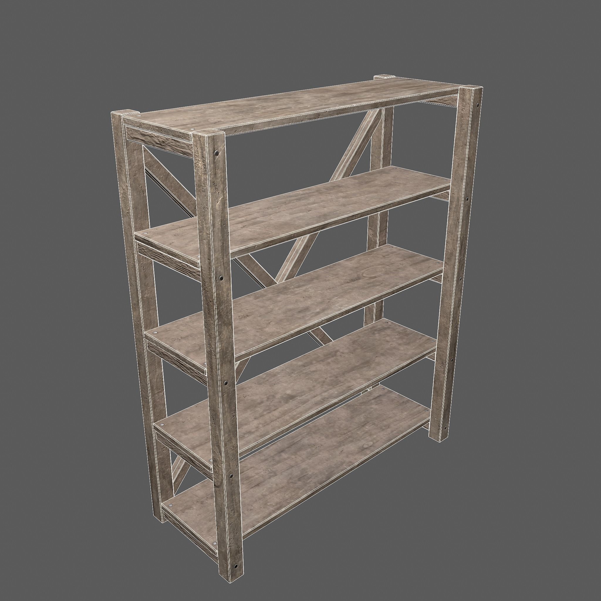 Pottery Shelf Wide Low-poly 3D model_39