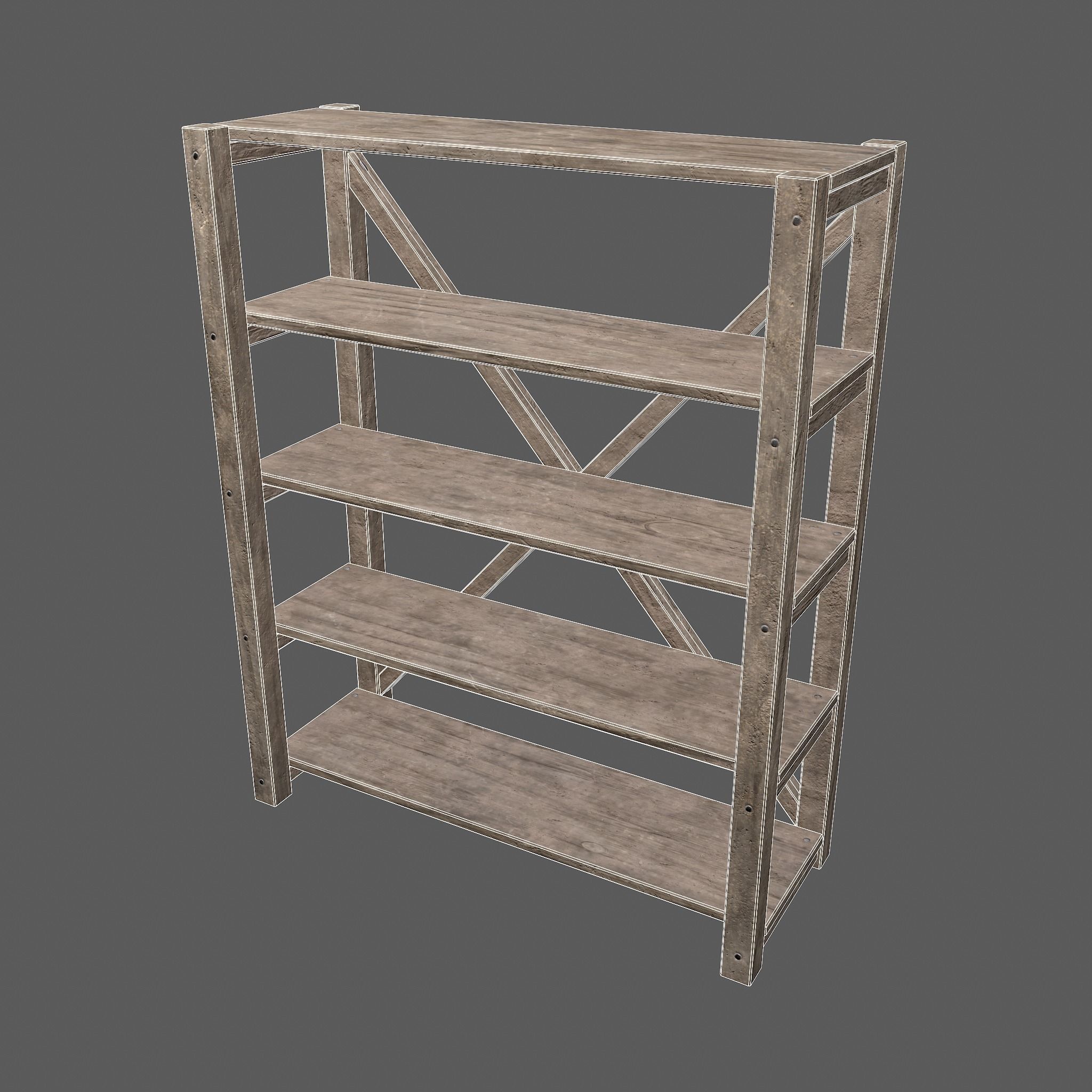 Pottery Shelf Wide Low-poly 3D model_36