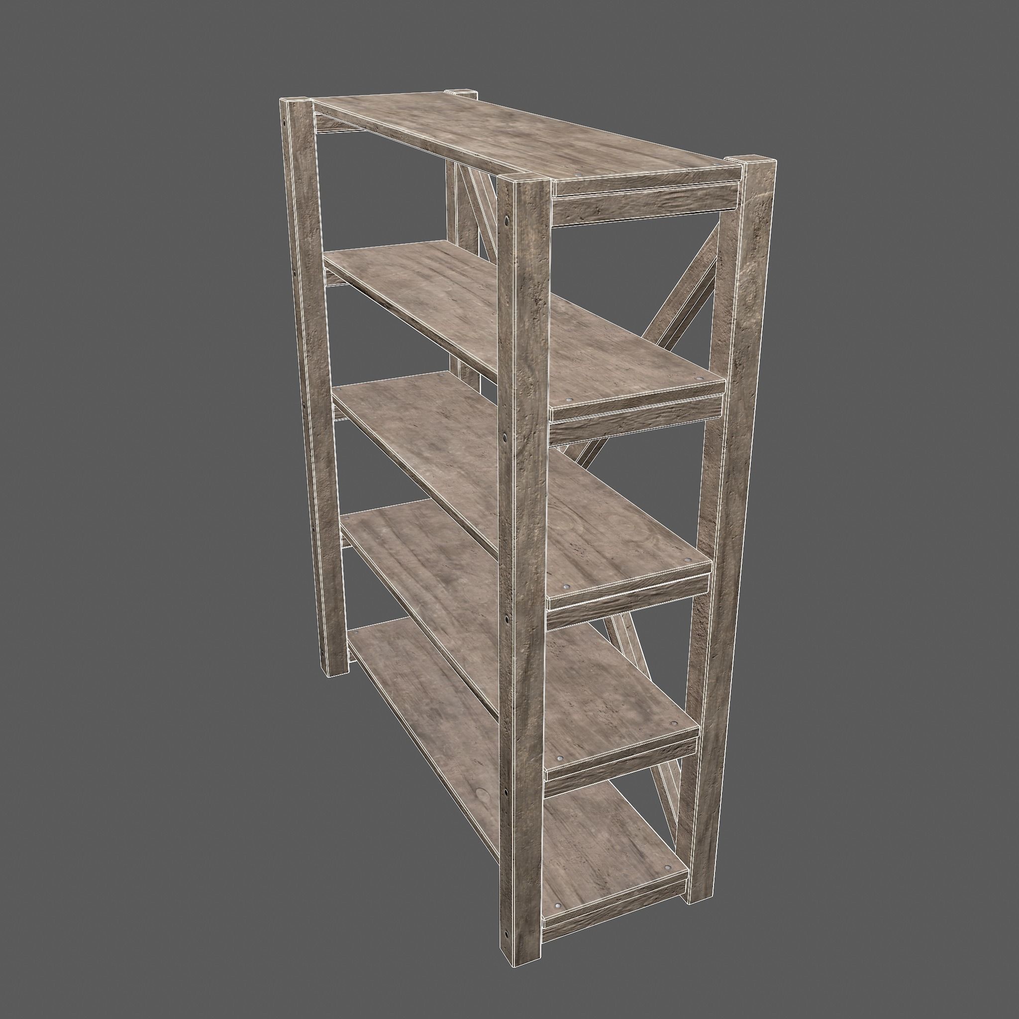Pottery Shelf Wide Low-poly 3D model_33