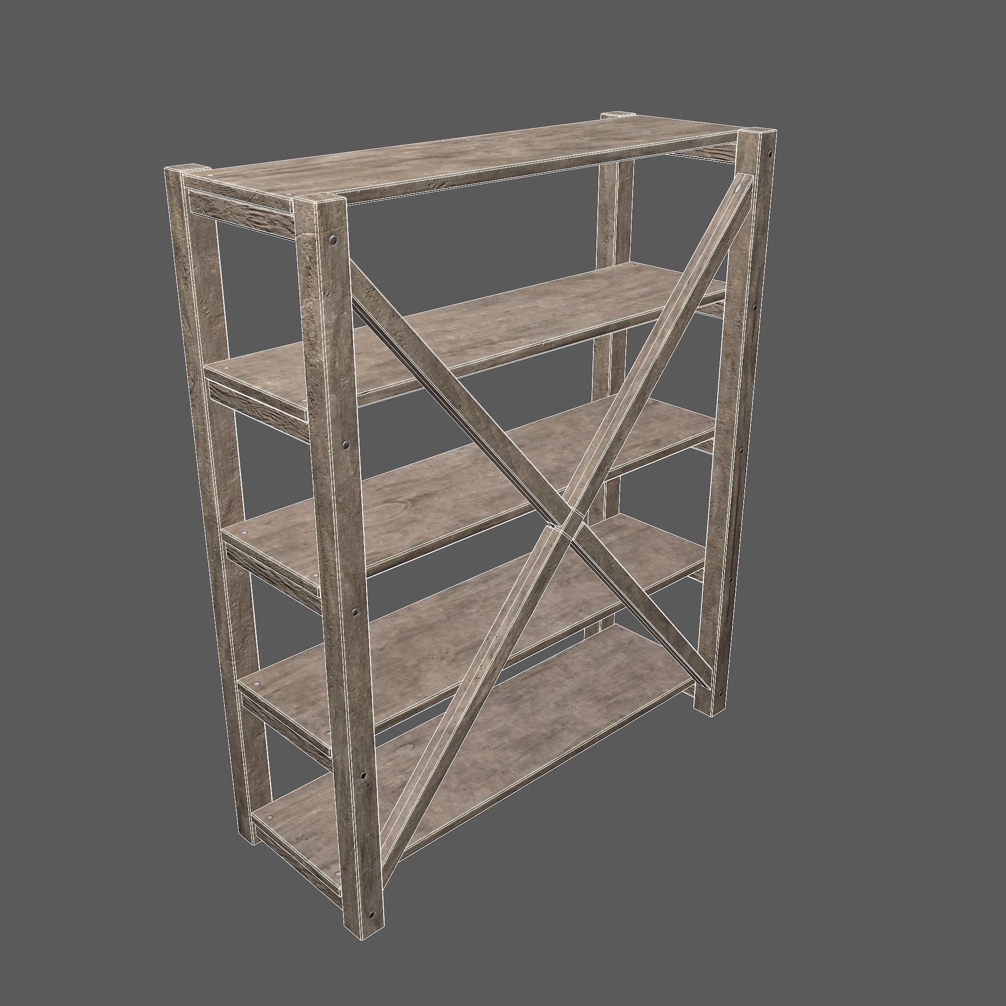 Pottery Shelf Wide Low-poly 3D model_29