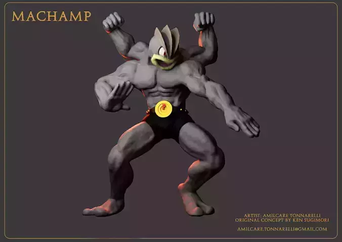 Machamp with base 3D print model