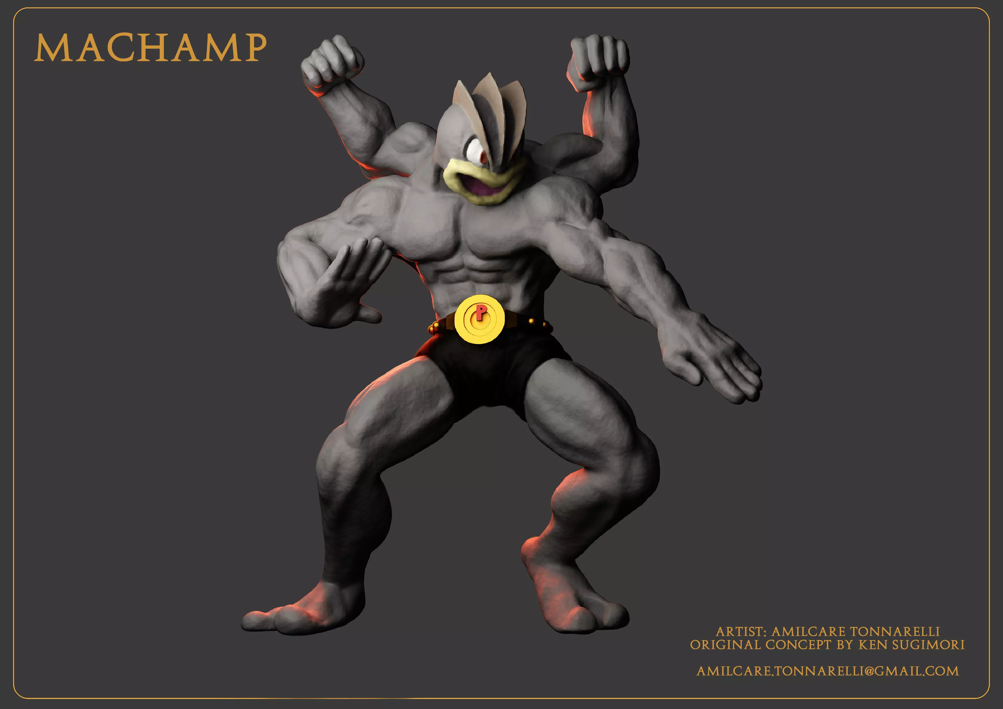 Machamp with base 3D print model_0