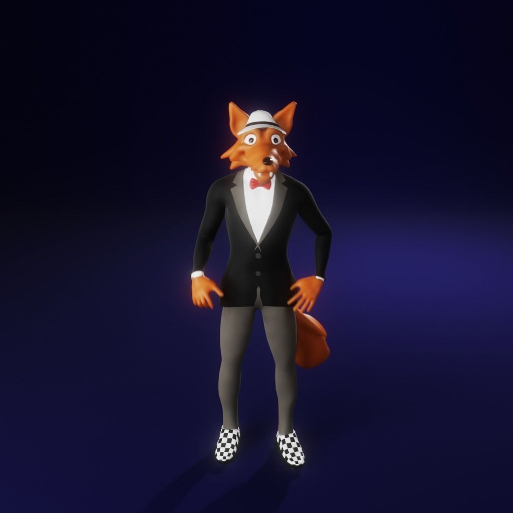 Coyote fox in tuxedo Low-poly 3D model_27