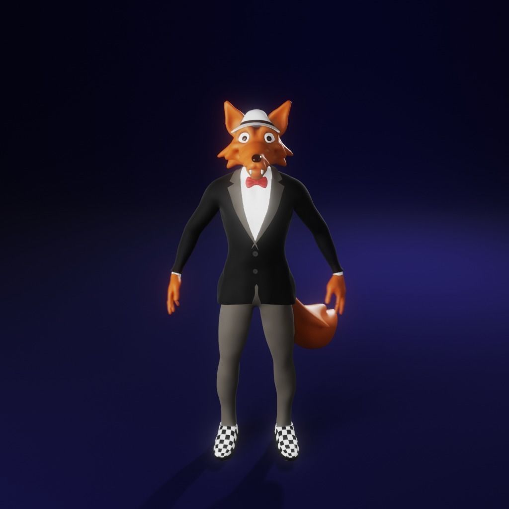 Coyote fox in tuxedo Low-poly 3D model_5