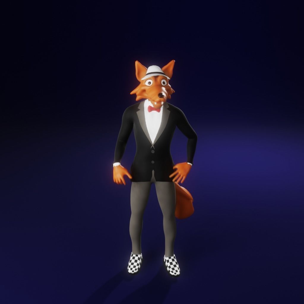 Coyote fox in tuxedo Low-poly 3D model_26