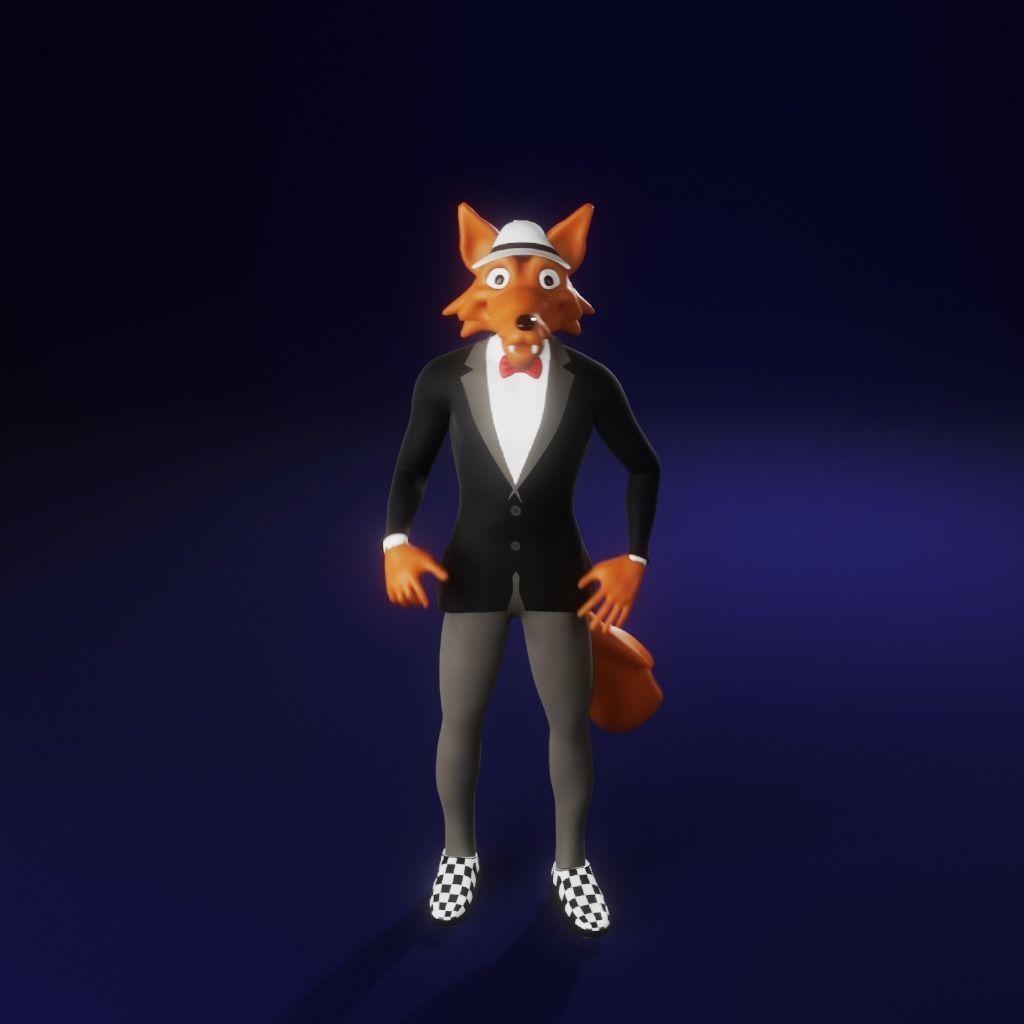 Coyote fox in tuxedo Low-poly 3D model_28