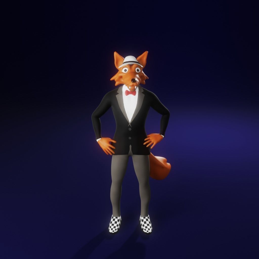 Coyote fox in tuxedo Low-poly 3D model_15